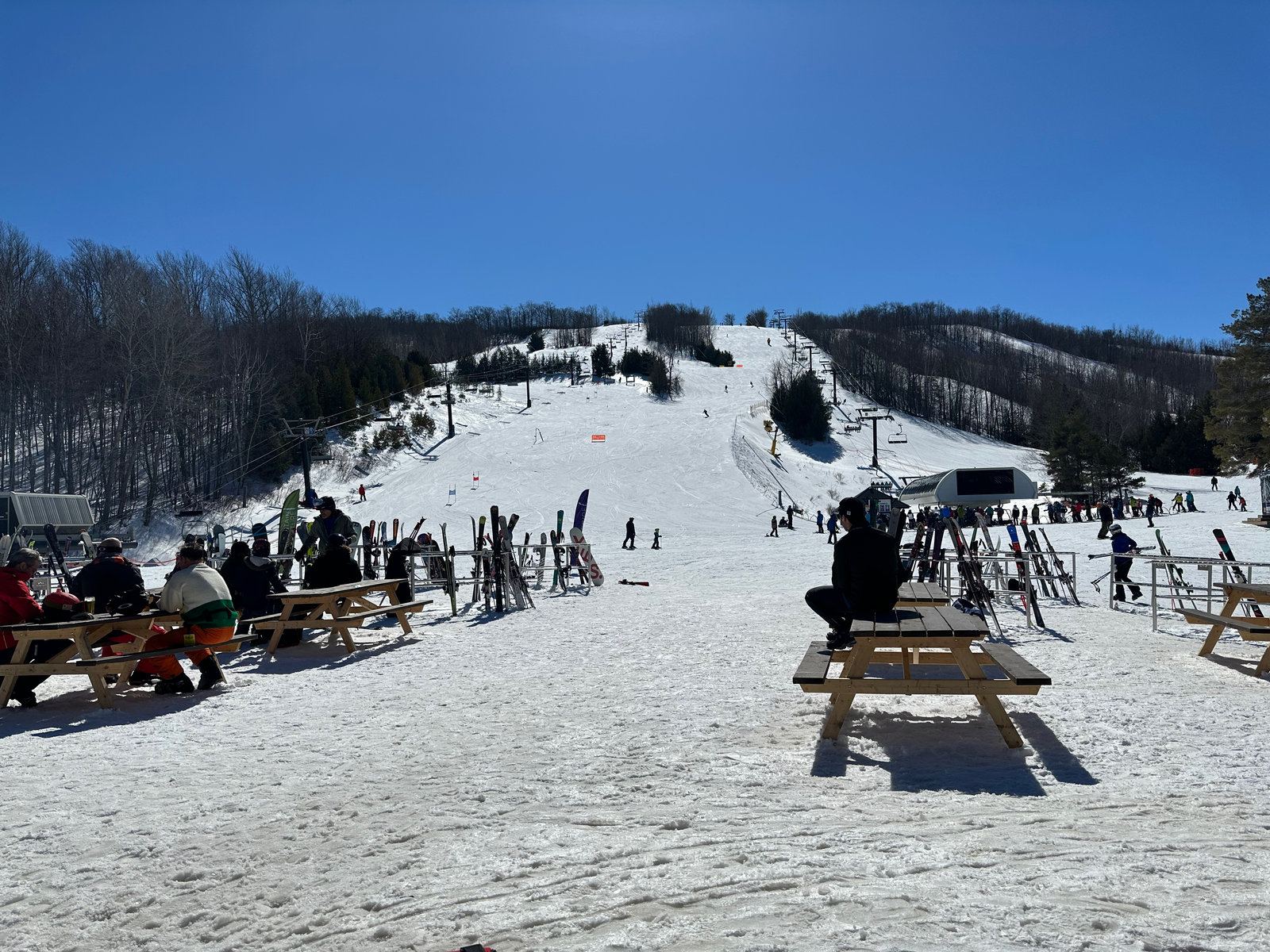 Club members on a sunny ski day